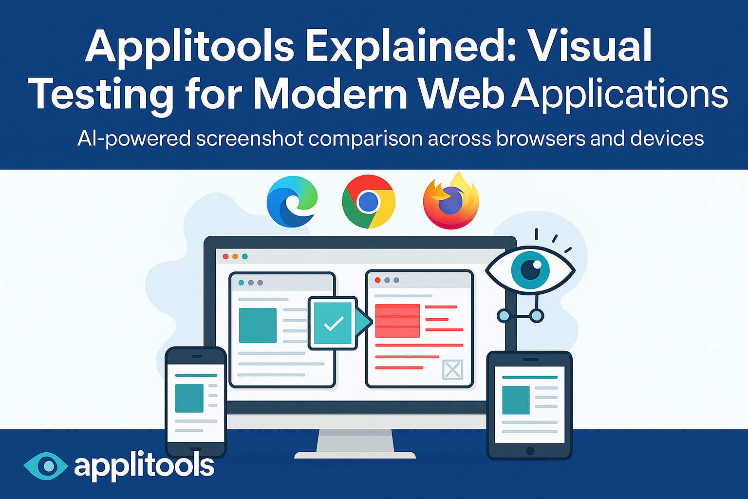 Applitools visual testing for web applications using AI-powered screenshot comparison across browsers and devices